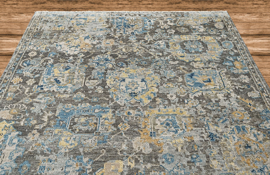 8x10 Gray, Blue, Light Gold Color Hand Knotted Oushak Wool Transitional Oriental Rug