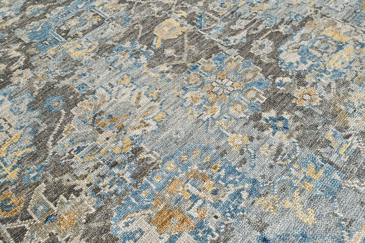 8x10 Gray, Blue, Light Gold Color Hand Knotted Oushak Wool Transitional Oriental Rug