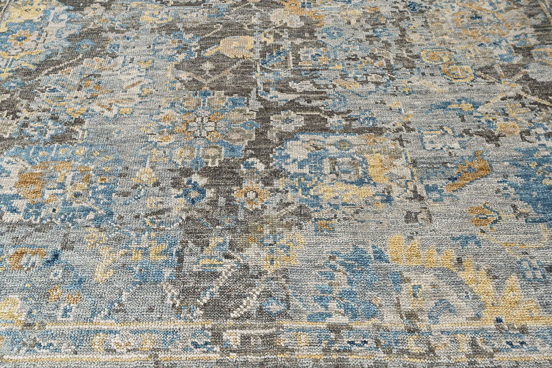 8x10 Gray, Blue, Light Gold Color Hand Knotted Oushak Wool Transitional Oriental Rug