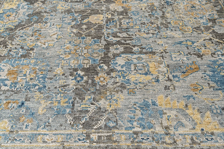 8x10 Gray, Blue, Light Gold Color Hand Knotted Oushak Wool Transitional Oriental Rug