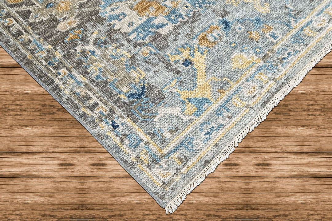 8x10 Gray, Blue, Light Gold Color Hand Knotted Oushak Wool Transitional Oriental Rug