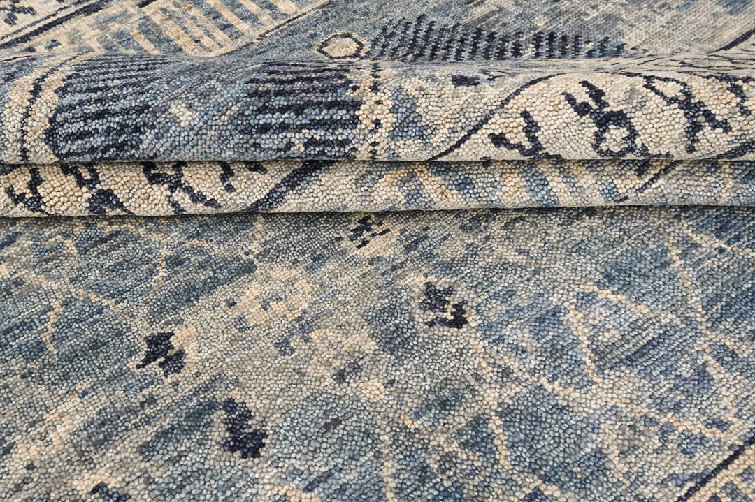 Multi Size Blue Gray Navy Color Hand Knotted Oushak Wool  Oriental Rug