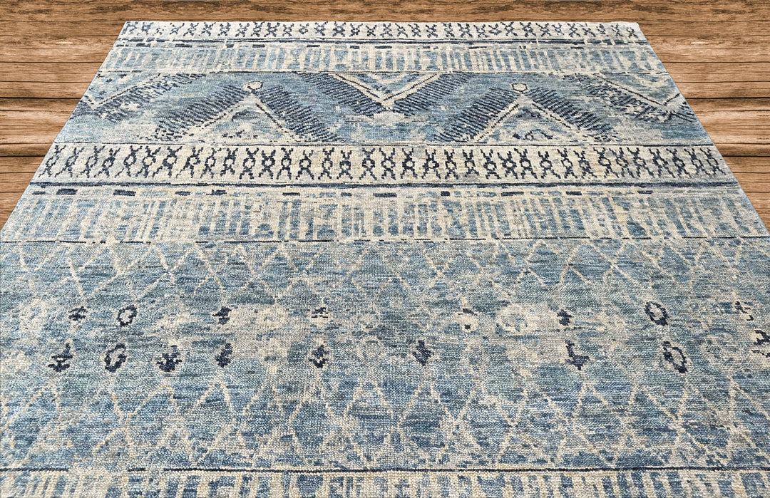 Multi Size Blue Gray Navy Color Hand Knotted Oushak Wool  Oriental Rug