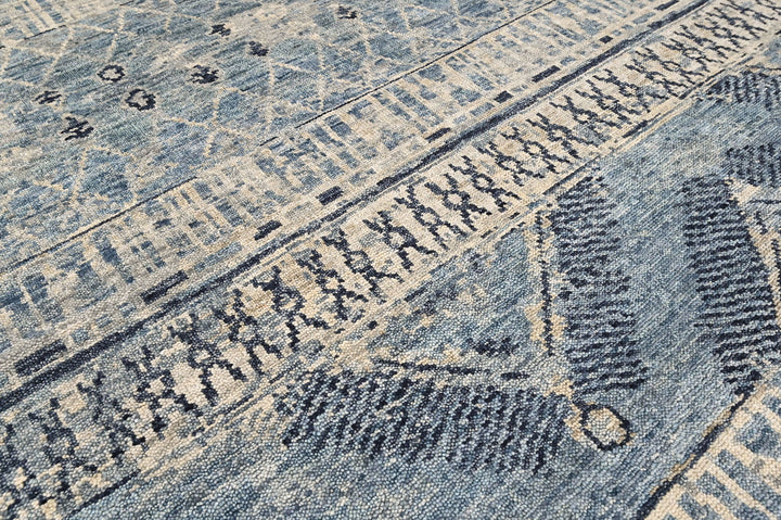 Multi Size Blue Gray Navy Color Hand Knotted Oushak Wool  Oriental Rug