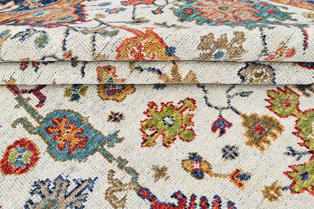 9x12 Beige, Blue, Red Color Hand Knotted Oushak Wool Arts and Crafts Oriental Rug