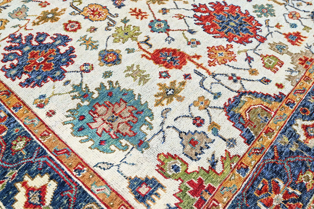 9x12 Beige, Blue, Red Color Hand Knotted Oushak Wool Arts and Crafts Oriental Rug