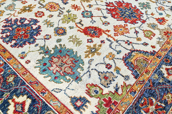 9x12 Beige, Blue, Red Color Hand Knotted Oushak Wool Arts and Crafts Oriental Rug