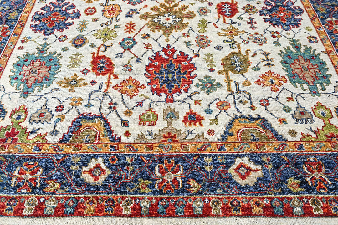 9x12 Beige, Blue, Red Color Hand Knotted Oushak Wool Arts and Crafts Oriental Rug