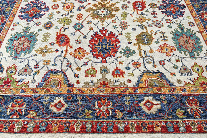 9x12 Beige, Blue, Red Color Hand Knotted Oushak Wool Arts and Crafts Oriental Rug