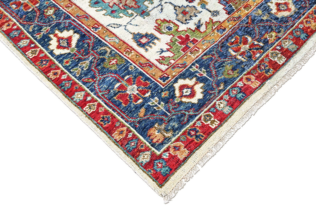 9x12 Beige, Blue, Red Color Hand Knotted Oushak Wool Arts and Crafts Oriental Rug