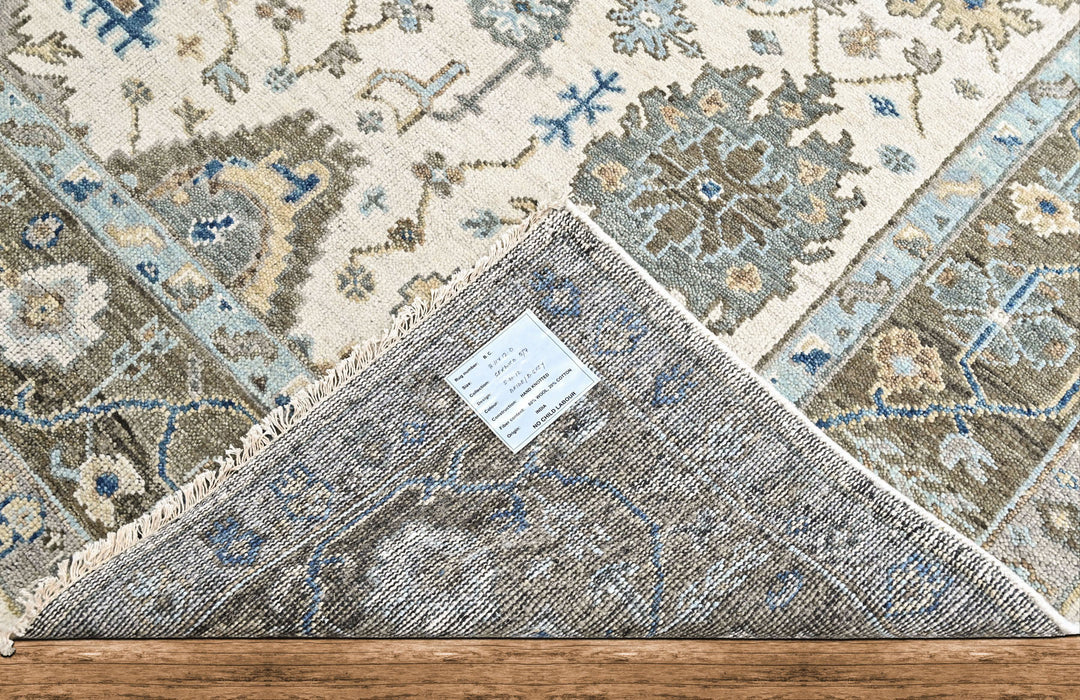 9x12 Beige, Gray, Blue Color Hand Knotted Oushak Wool Transitional Oriental Rug