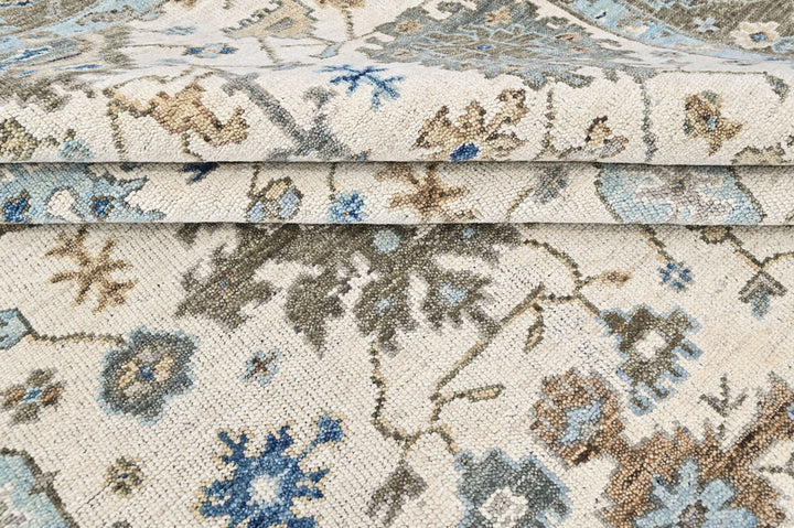 9x12 Beige, Gray, Blue Color Hand Knotted Oushak Wool Transitional Oriental Rug
