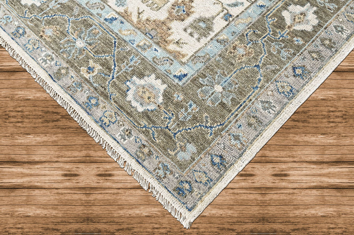 9x12 Beige, Gray, Blue Color Hand Knotted Oushak Wool Transitional Oriental Rug