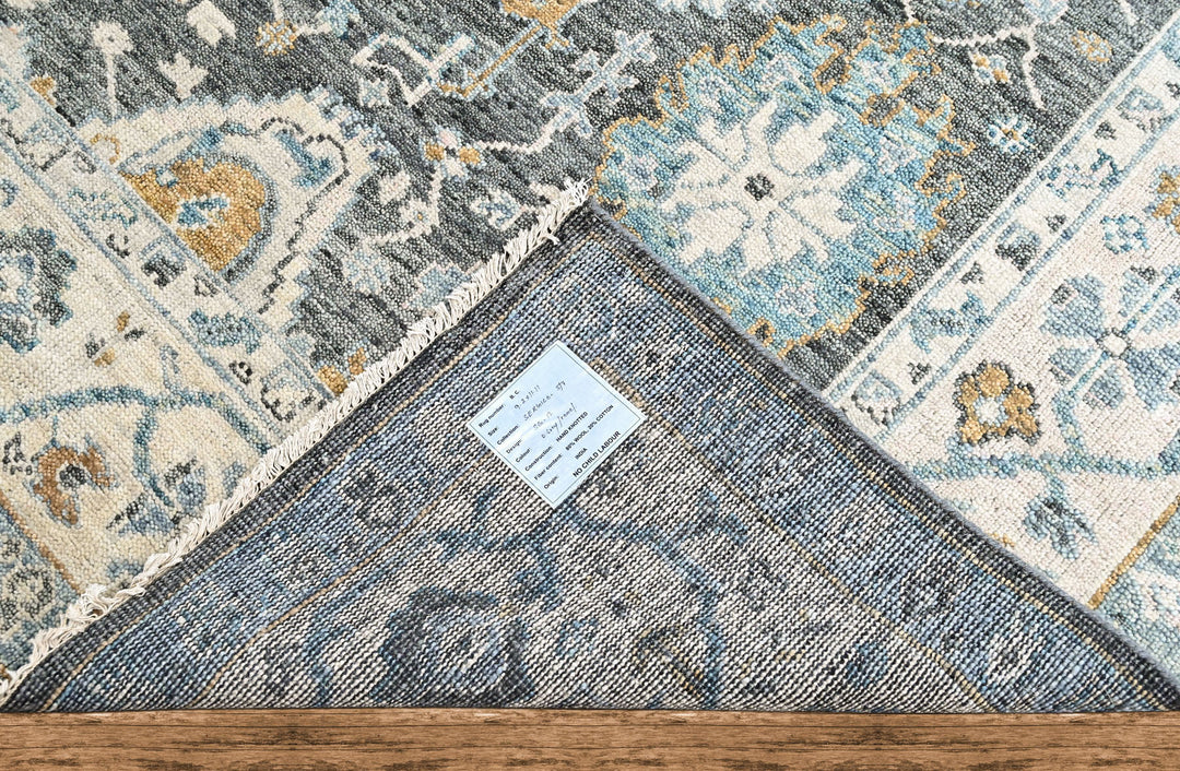 9x12 Gray, Slate, Beige Color Hand Knotted Oushak Wool Transitional Oriental Rug