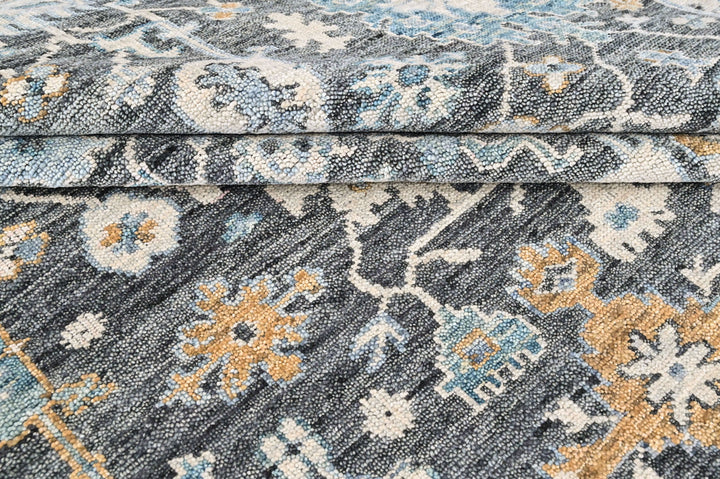 9x12 Gray, Slate, Beige Color Hand Knotted Oushak Wool Transitional Oriental Rug