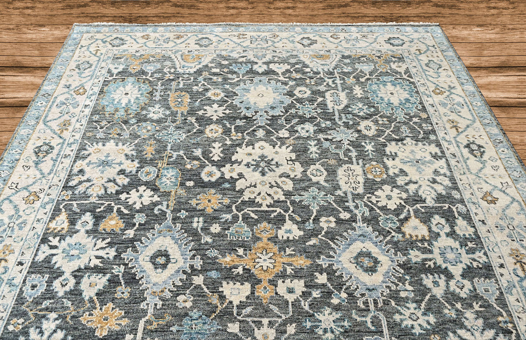 9x12 Gray, Slate, Beige Color Hand Knotted Oushak Wool Transitional Oriental Rug