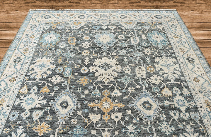 9x12 Gray, Slate, Beige Color Hand Knotted Oushak Wool Transitional Oriental Rug