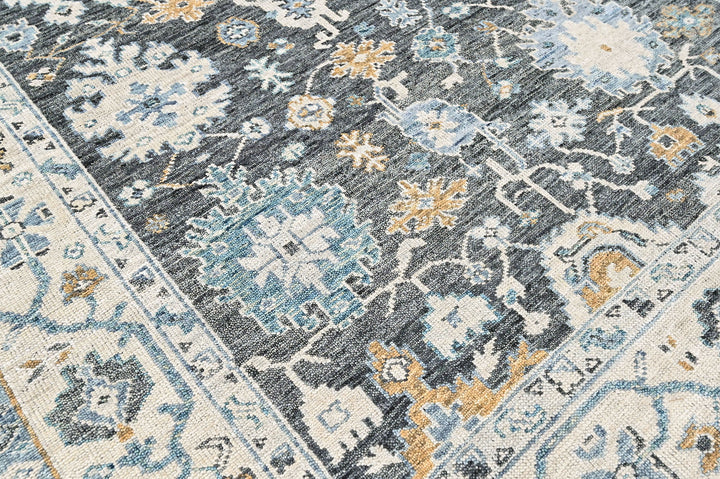 9x12 Gray, Slate, Beige Color Hand Knotted Oushak Wool Transitional Oriental Rug