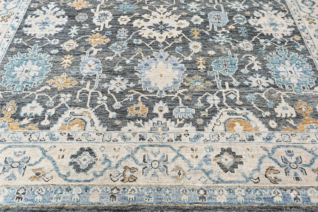 9x12 Gray, Slate, Beige Color Hand Knotted Oushak Wool Transitional Oriental Rug