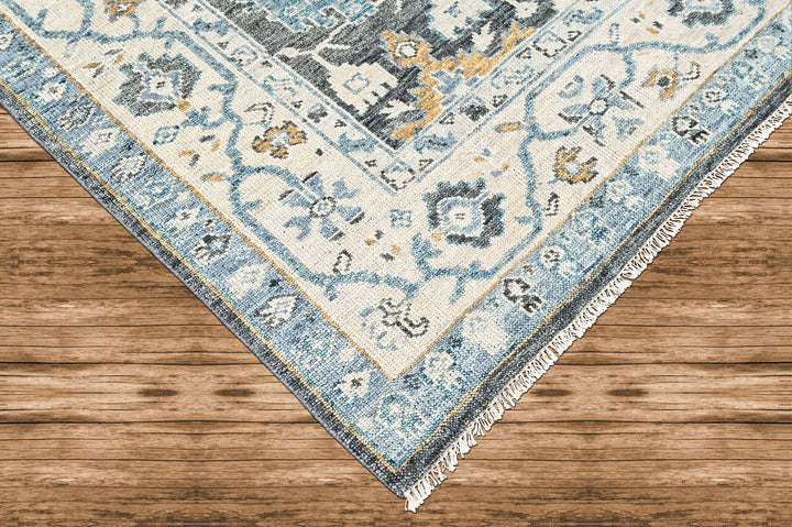 9x12 Gray, Slate, Beige Color Hand Knotted Oushak Wool Transitional Oriental Rug