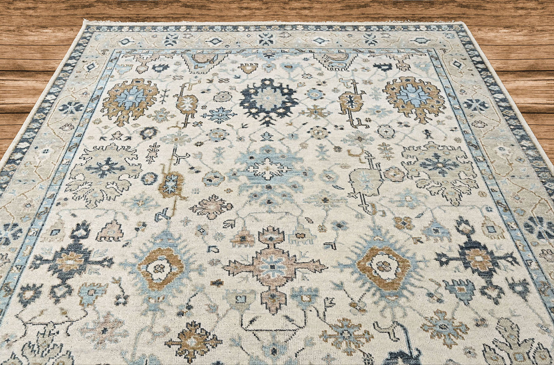 9x12 Beige, Brown, Gray Color Hand Knotted Oushak Wool Transitional Oriental Rug