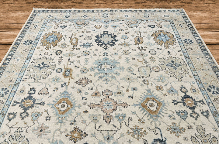 9x12 Beige, Brown, Gray Color Hand Knotted Oushak Wool Transitional Oriental Rug