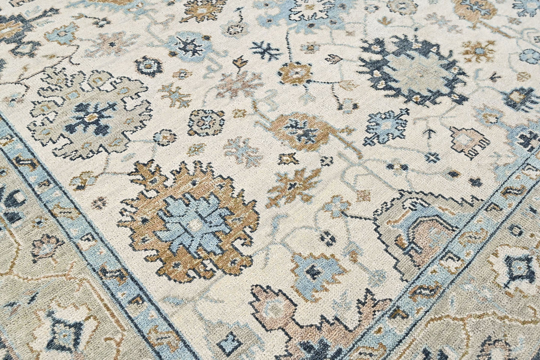 9x12 Beige, Brown, Gray Color Hand Knotted Oushak Wool Transitional Oriental Rug