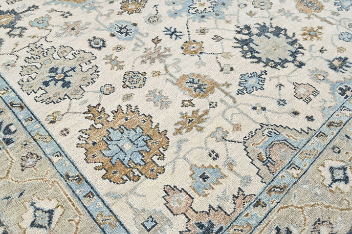 9x12 Beige, Brown, Gray Color Hand Knotted Oushak Wool Transitional Oriental Rug