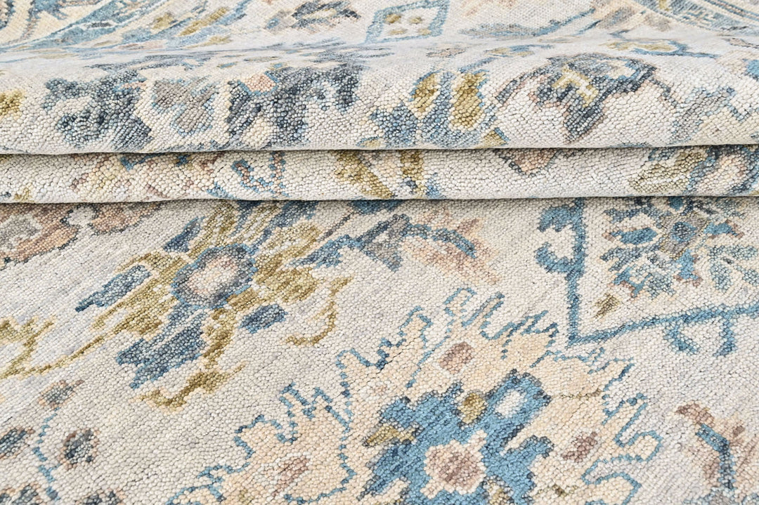 9x12 Beige, Slate, Aqua Color Hand Knotted Oushak Wool Transitional Oriental Rug