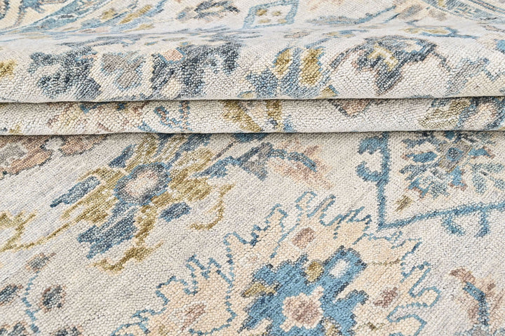 9x12 Beige, Slate, Aqua Color Hand Knotted Oushak Wool Transitional Oriental Rug