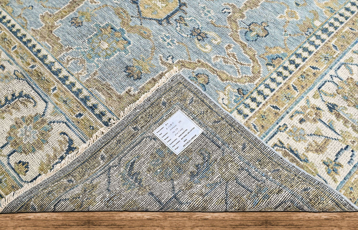 9x12 Blue, Ivory, Moss Color Hand Knotted Oushak Wool Transitional Oriental Rug