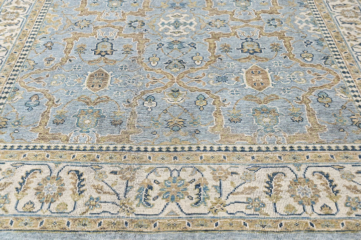 9x12 Blue, Ivory, Moss Color Hand Knotted Oushak Wool Transitional Oriental Rug
