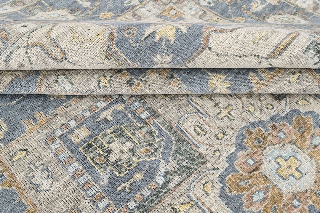 9x12 Blue, Beige, Taupe Color Hand Knotted Oushak Wool  Oriental Rug