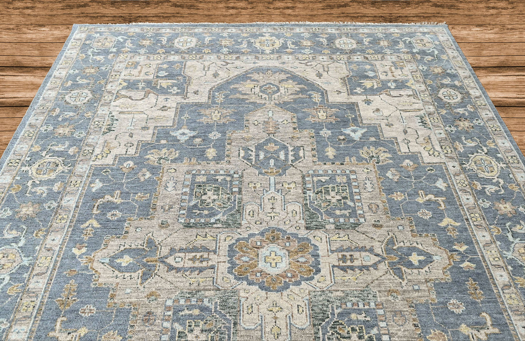 9x12 Blue, Beige, Taupe Color Hand Knotted Oushak Wool  Oriental Rug