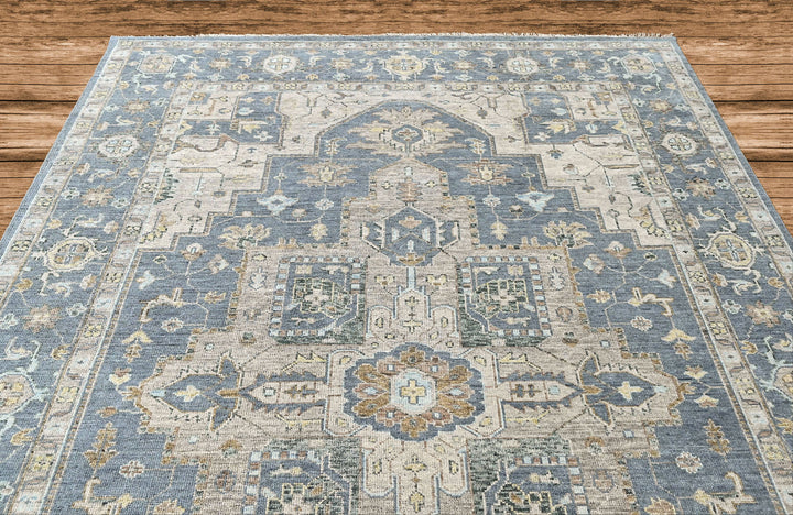 9x12 Blue, Beige, Taupe Color Hand Knotted Oushak Wool  Oriental Rug