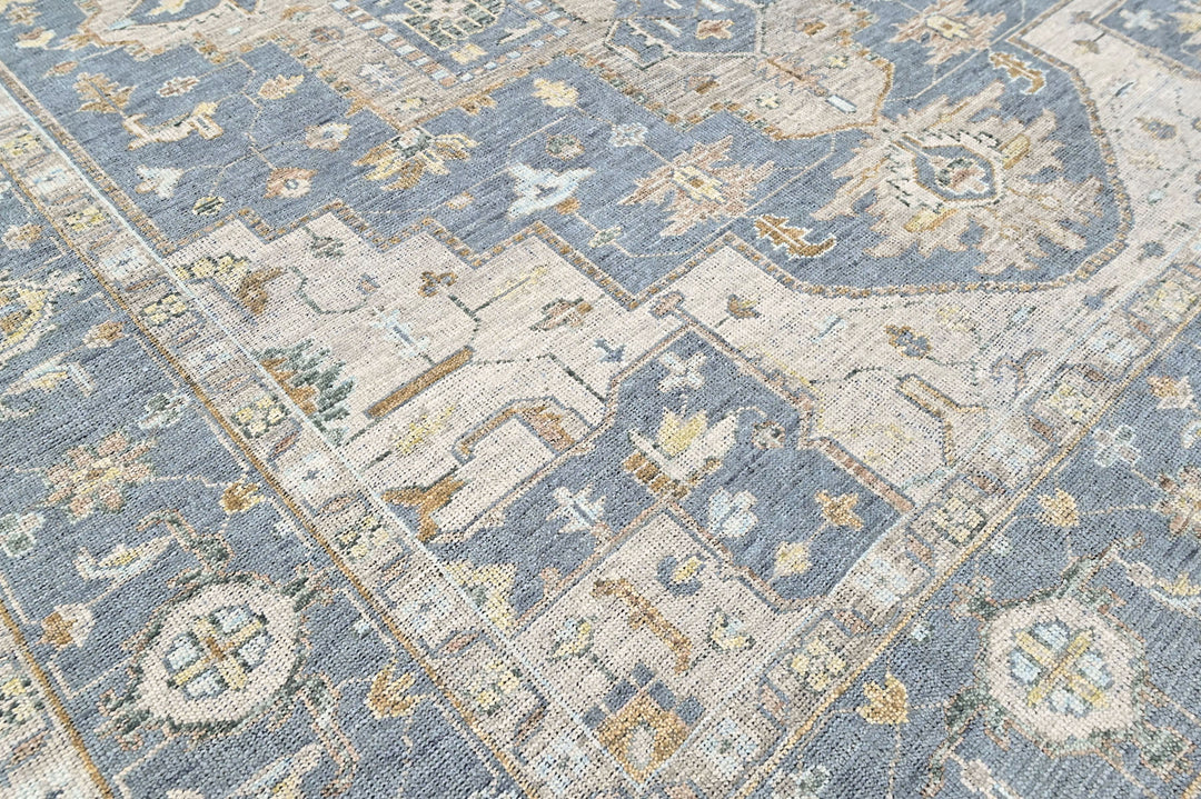 9x12 Blue, Beige, Taupe Color Hand Knotted Oushak Wool  Oriental Rug