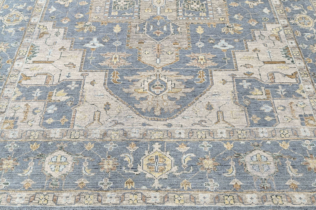 9x12 Blue, Beige, Taupe Color Hand Knotted Oushak Wool  Oriental Rug