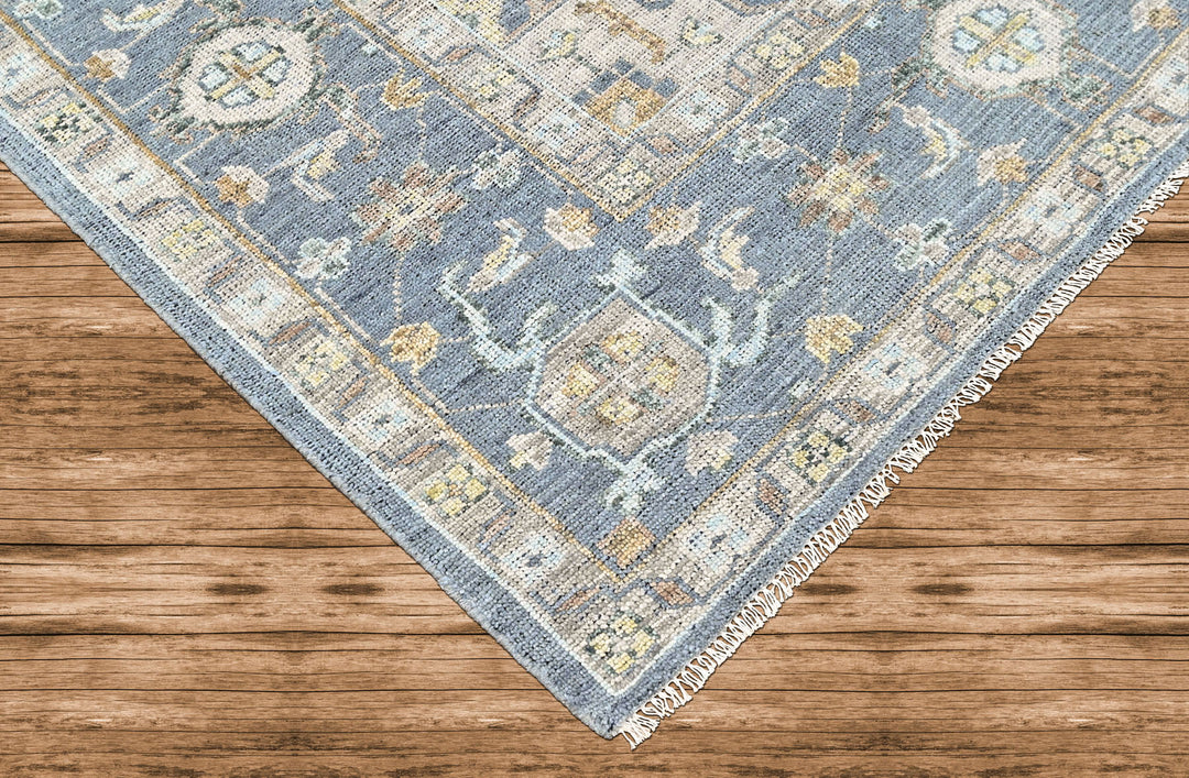 9x12 Blue, Beige, Taupe Color Hand Knotted Oushak Wool  Oriental Rug