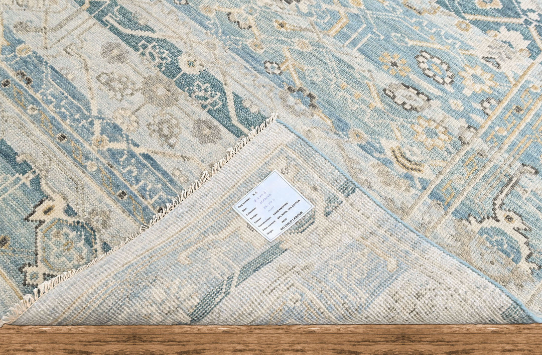 8'6x11'6 Aqua, Gray, Beige Color Hand Knotted Oushak Wool Transitional Oriental Rug