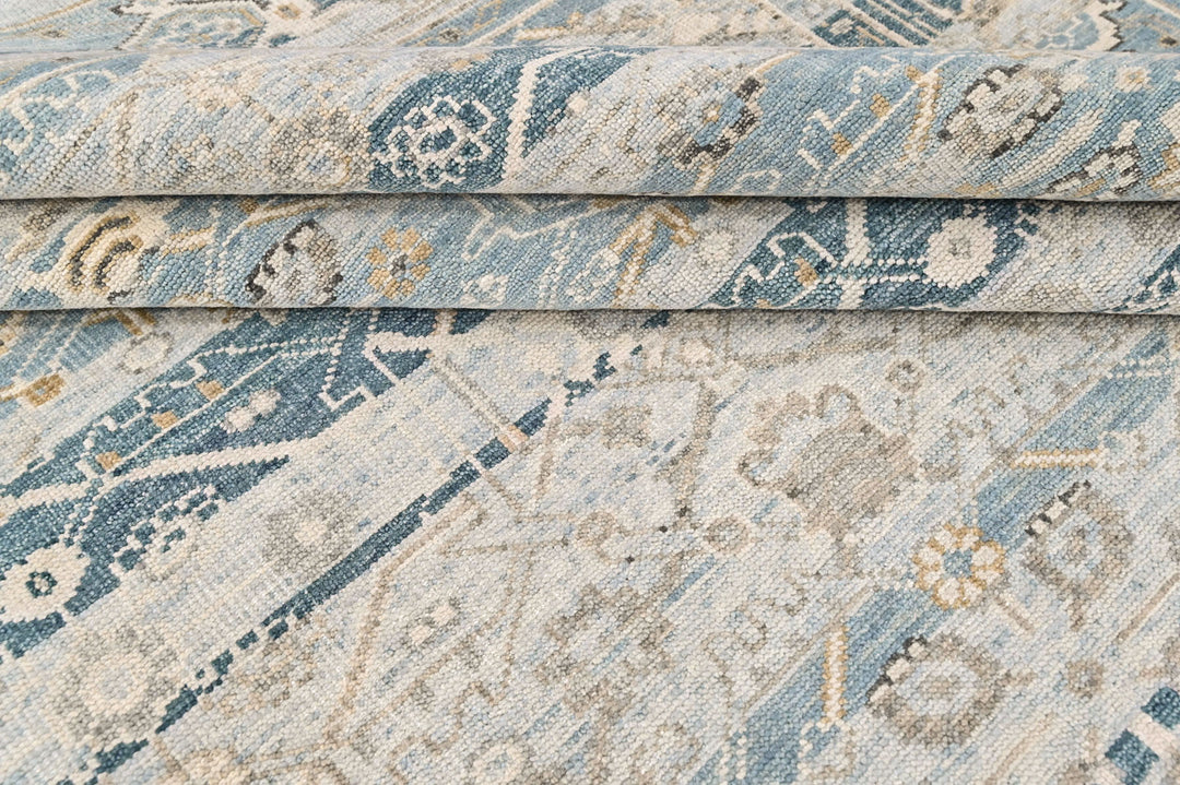 8'6x11'6 Aqua, Gray, Beige Color Hand Knotted Oushak Wool Transitional Oriental Rug