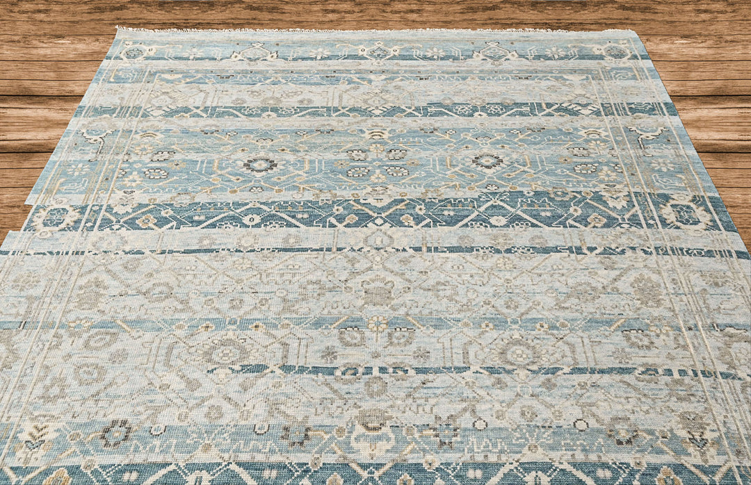 8'6x11'6 Aqua, Gray, Beige Color Hand Knotted Oushak Wool Transitional Oriental Rug
