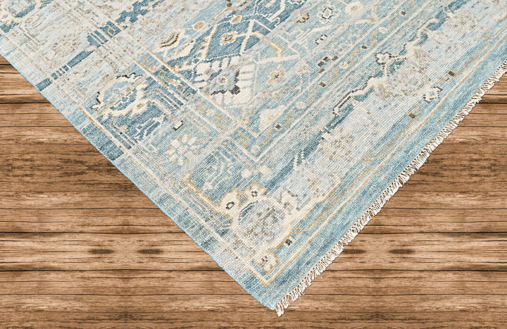 8'6x11'6 Aqua, Gray, Beige Color Hand Knotted Oushak Wool Transitional Oriental Rug
