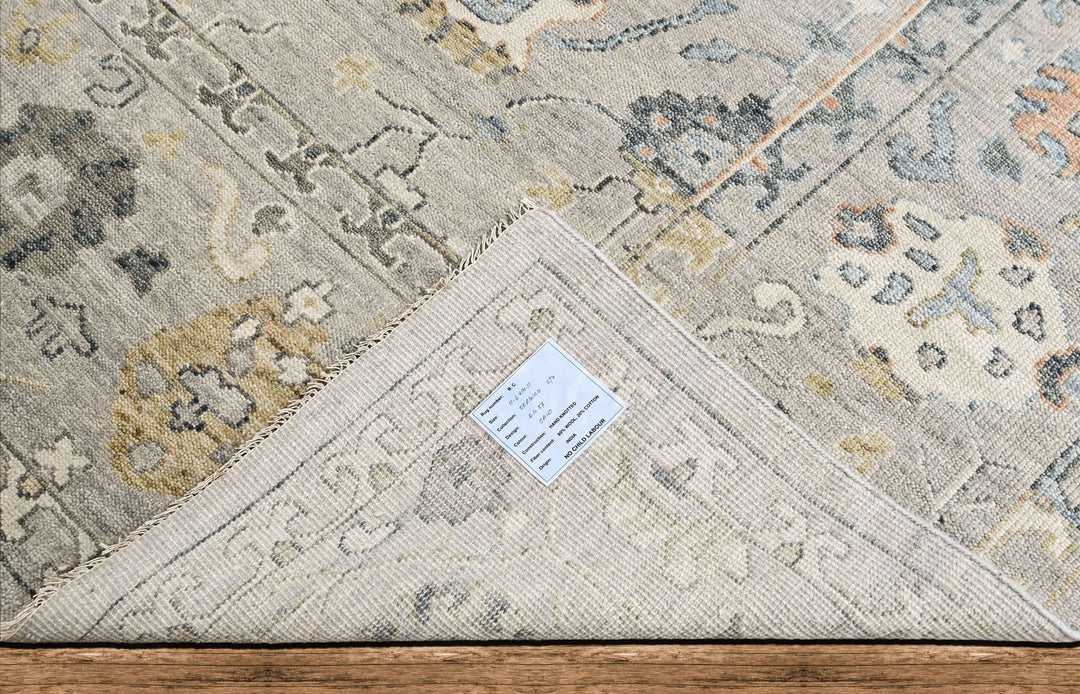 Multi Size Gray Slate Beige Color Hand Knotted Oushak Wool Transitional Oriental Rug