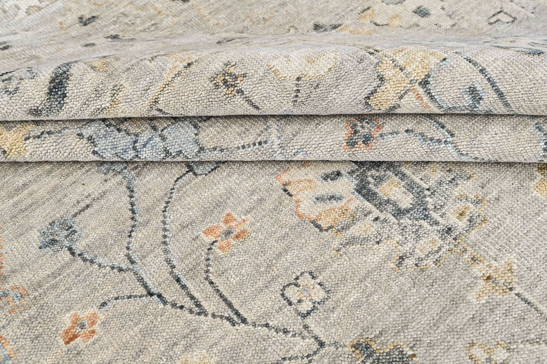 Multi Size Gray Slate Beige Color Hand Knotted Oushak Wool Transitional Oriental Rug