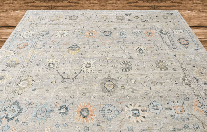 Multi Size Gray Slate Beige Color Hand Knotted Oushak Wool Transitional Oriental Rug