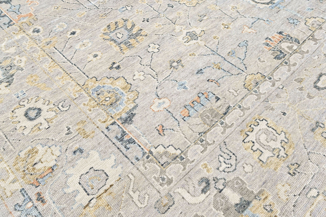 Multi Size Gray Slate Beige Color Hand Knotted Oushak Wool Transitional Oriental Rug