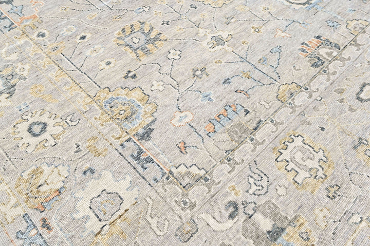 Multi Size Gray Slate Beige Color Hand Knotted Oushak Wool Transitional Oriental Rug