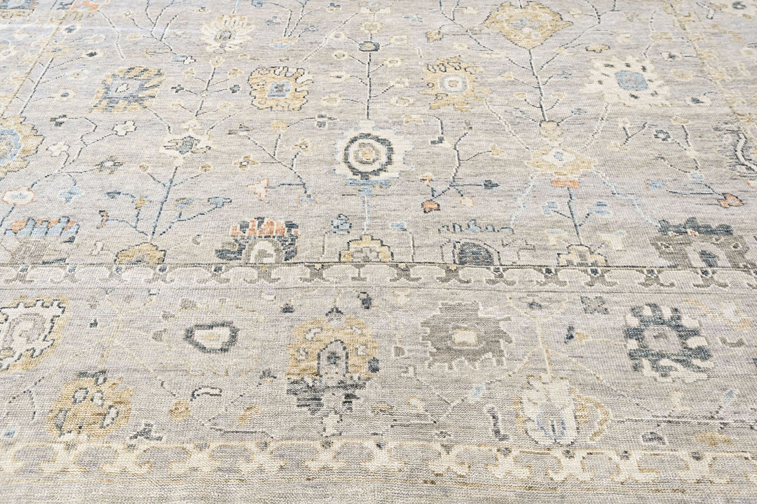 Multi Size Gray Slate Beige Color Hand Knotted Oushak Wool Transitional Oriental Rug