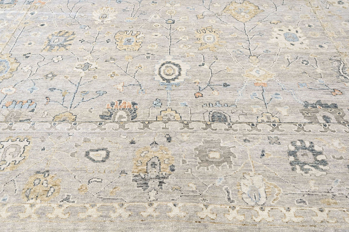 Multi Size Gray Slate Beige Color Hand Knotted Oushak Wool Transitional Oriental Rug