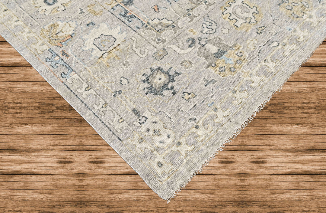 Multi Size Gray Slate Beige Color Hand Knotted Oushak Wool Transitional Oriental Rug